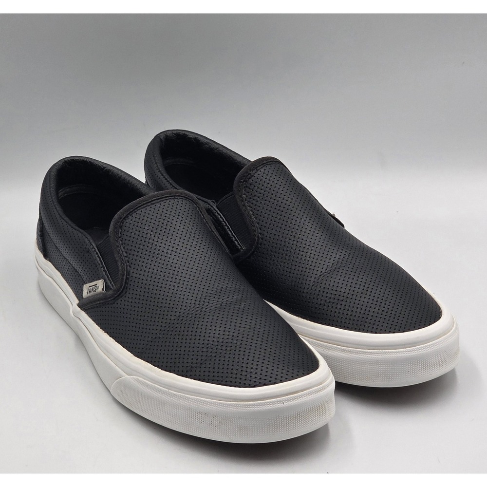 Vans Classic Slip-On Black Leather Skate Sneakers Men's 6.5 Women's 8